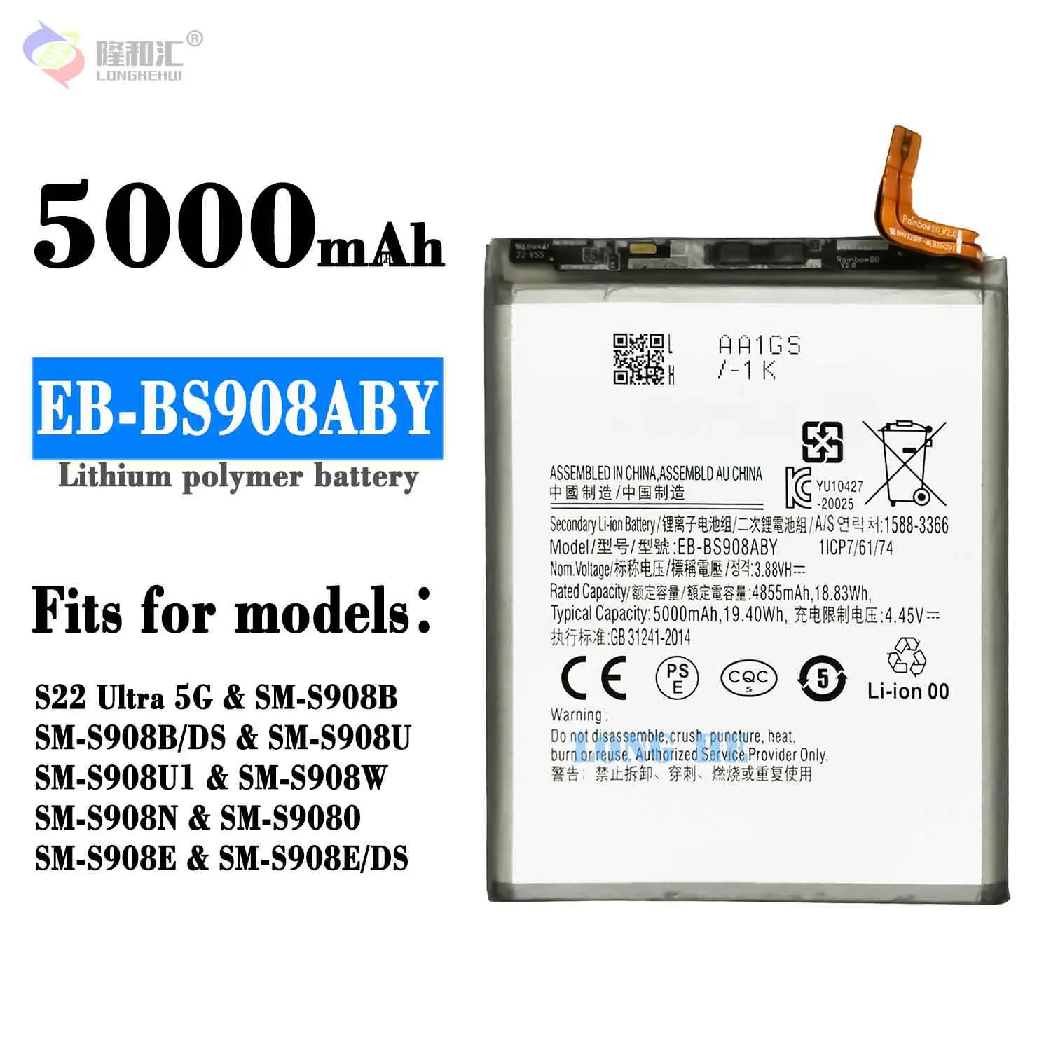 New Battery 5000mAh EB-BS908ABY Battery For Samsung Galaxy S22 Ultra S22U Mobile Phone Batteries