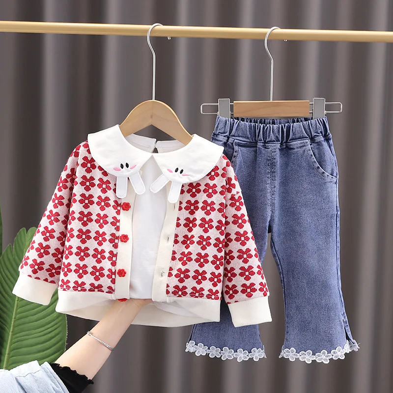 

3 предмета, футболка и джинсы для девочек, с цветочным принтом