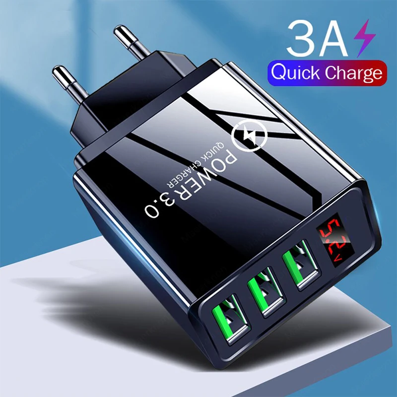 

Quick charge 3.0 USB Charger for iPhone 12 pro 11 Xiaomi Samsung Huawei 5V 3A Digital Display Fast Charging Wall Phone Charger