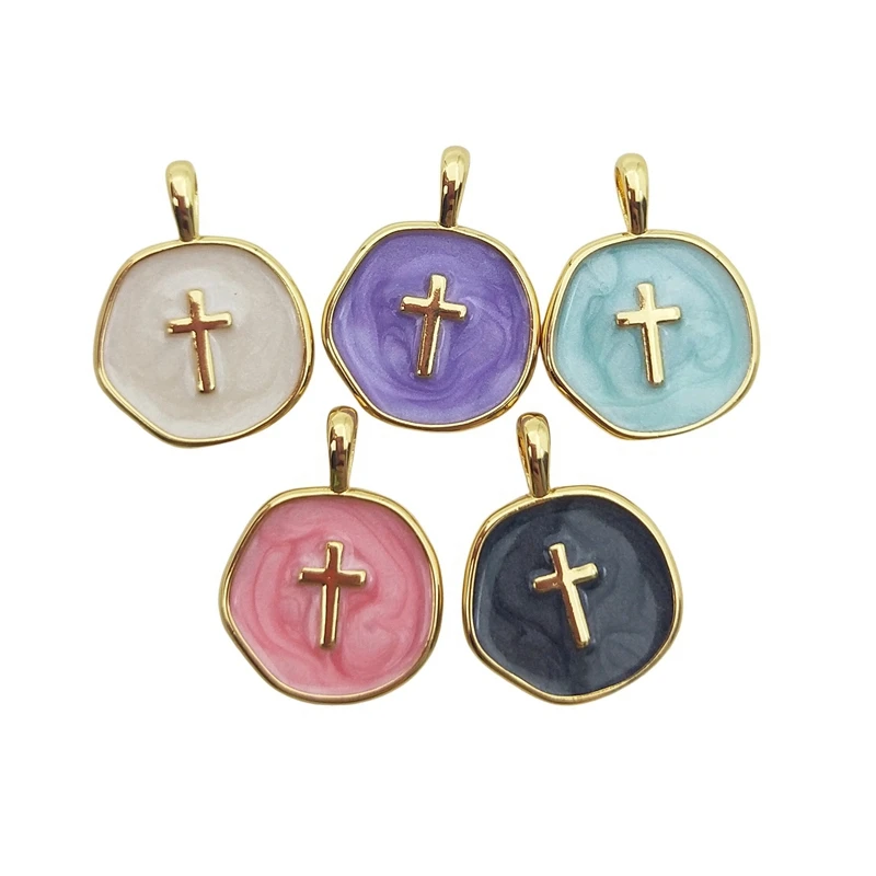 

Gold Round Cross Enamel Drop Oil Pendant for Women Multi Colors Trendy Fashion Metal DIY Handmade Necklace Jewelry Accessories