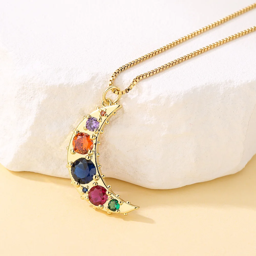 

Mixed Color Female Clavicle Chain Zircon Moon Pendant Necklace for Women Choker Jewelry Collare Para Mujer Colar Free Shipping