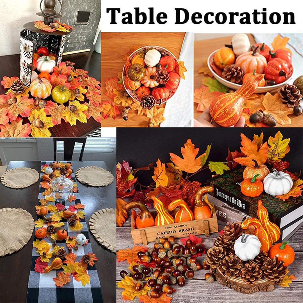

50/70pcs Simulation Pumpkins Fake Food Set Maple Leaf Halloween Decoration Waterproof Simulated Vegetable