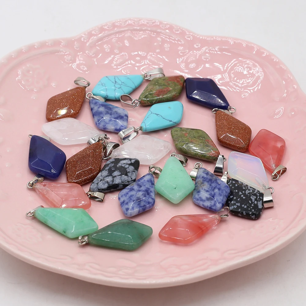 3PCS Fine Natural Stone Pendant Rhombus Faceted Exquisite Charms For DIY Jewelry Necklace Bracelet Earring Making Random 12x20mm |