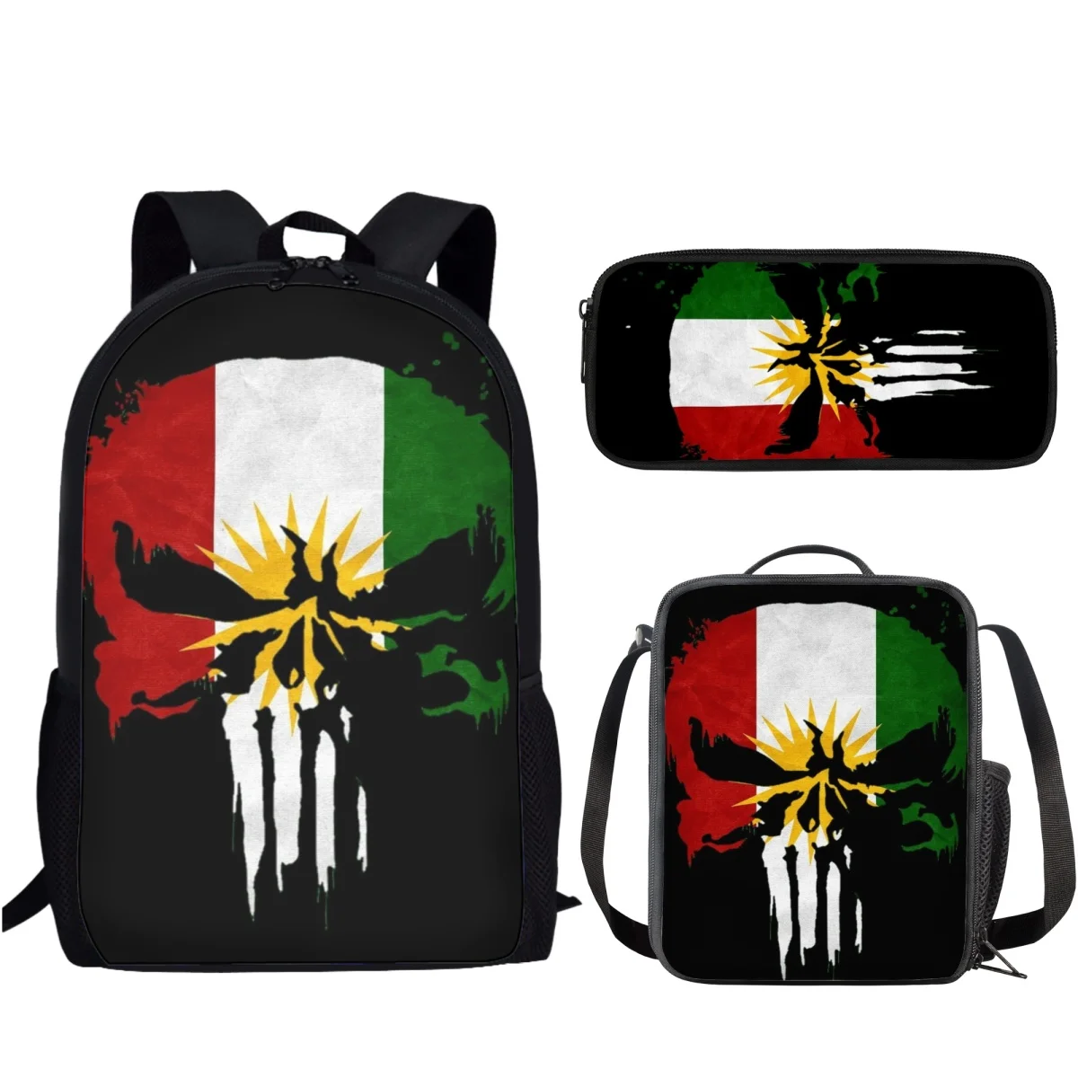 

3Pcs/Set Kurdistan Flag Print Large Capacity School Bags Durable Kids Backpack Pencil Bag & Lunch Bag Set Portable Travel