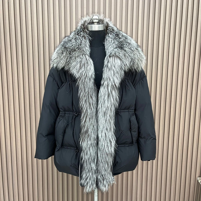 Пальто женское зимнее гусиное с воротником из натурального Лисьего меха