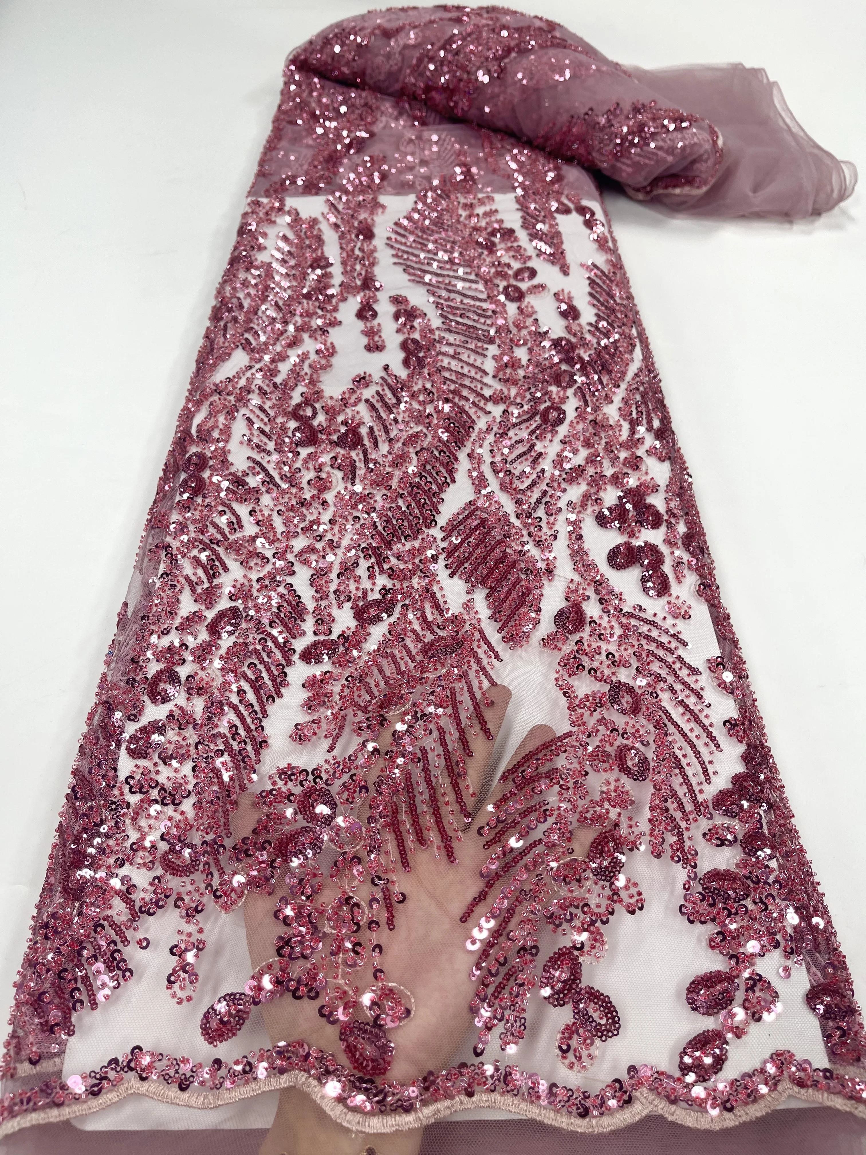 

Nigerian Sequin Fabrics Beaded Lace Fabric Embroidered Tulle Fabric African Lace Fabric for Wedding Party Dresses JY-260
