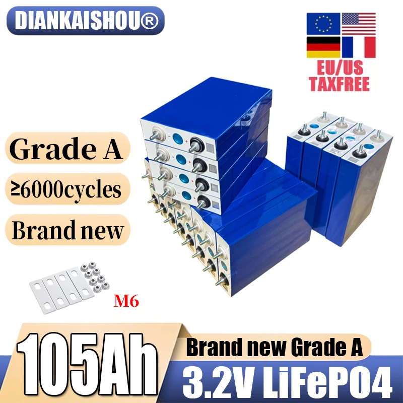 Фото Аккумулятор LiFePO4 класса А, 3.2В 105Ач, литий-железо-фосфатный, перезаряжаемый, для 12В 24В 36В 48В систем, для путешествий, солнечных батарей, кемперов, гольф-каров, яхт №1