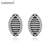 luoteemi new design insect oval hollow stud earrings luxury cubic zirconia women earrings for wedding and party double color