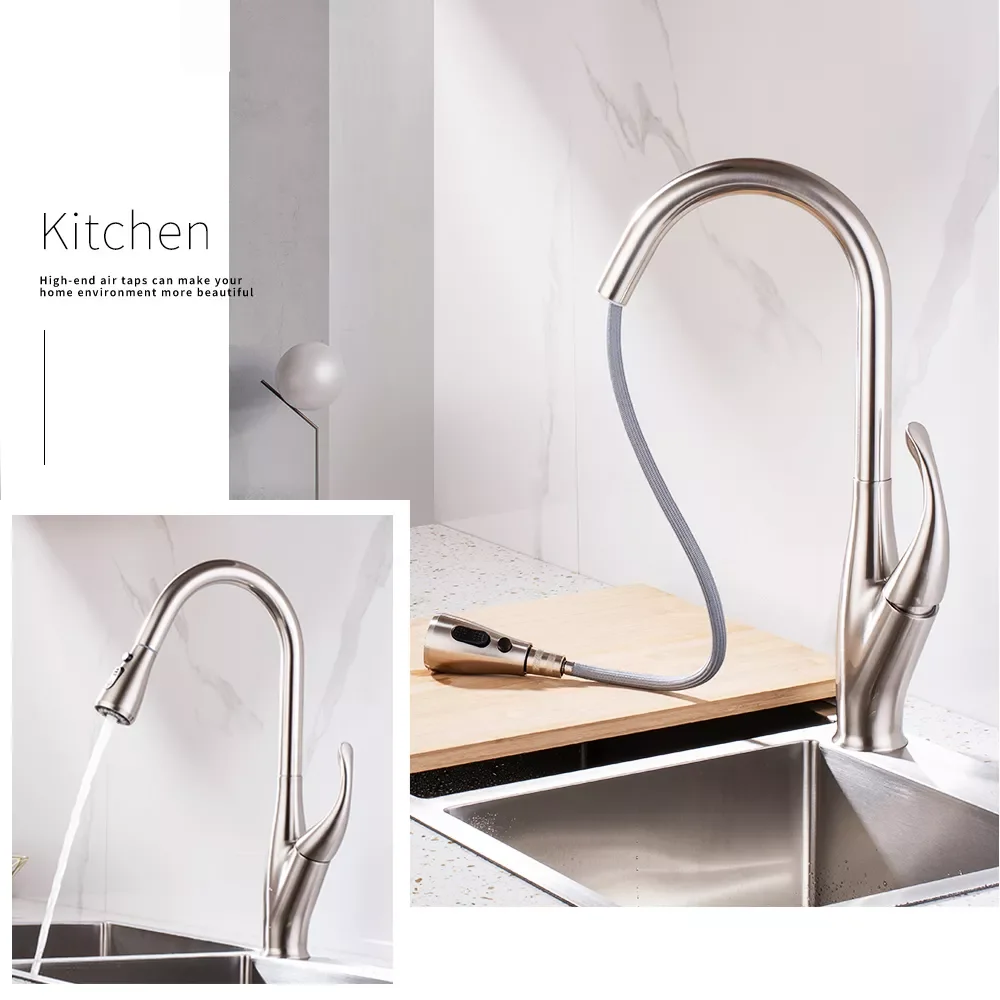 

360 Degree Pull Out Black Kitchen Faucet Single Handle Sink Kitchen Faucet Single Hole Swivel Water Mixer Tap