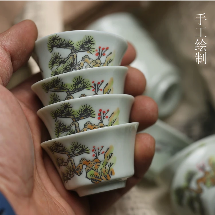 Laochaozhou Songhe Шестигранная чашка кунг-фу тисненная высокотемпературная цветная