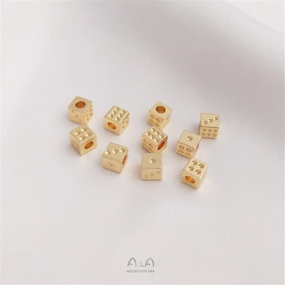 

14K copper bag gold color square dice beads 4mm hand-beaded diy bracelet necklace jewelry with beads