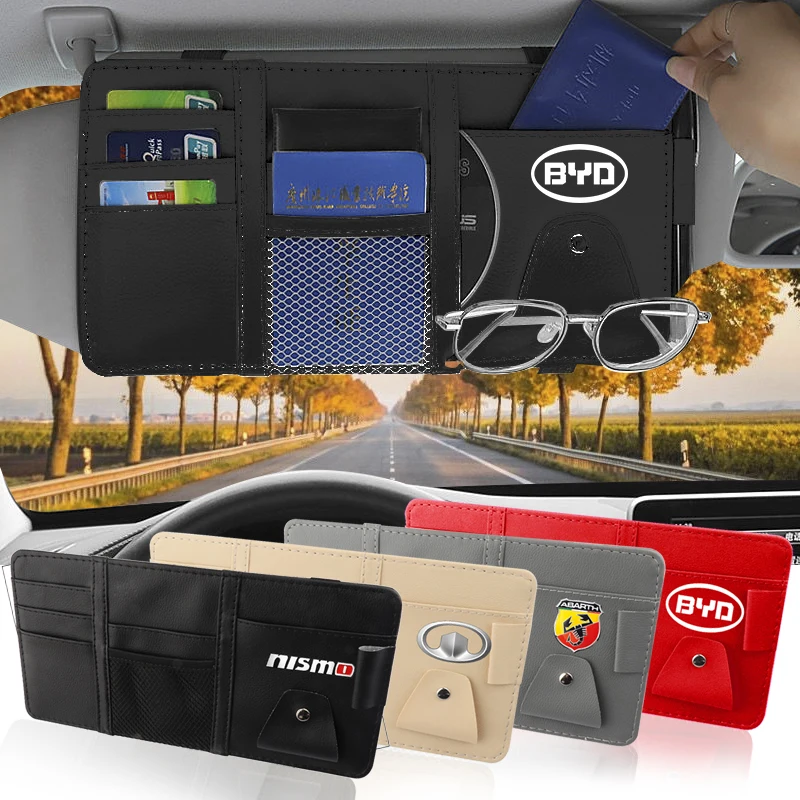 

1pcs Car Logo Glasses Ticket Folder Sun Visor Storage Bag for Abarth Fiat Ducato 500 500L 124 Spider Coupe Panda Doblo Qubo Tipo