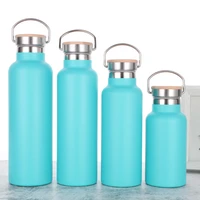 double wall stainless steel vacuum flask american style 25oz portable wild mouth water bottle with bamboo lid