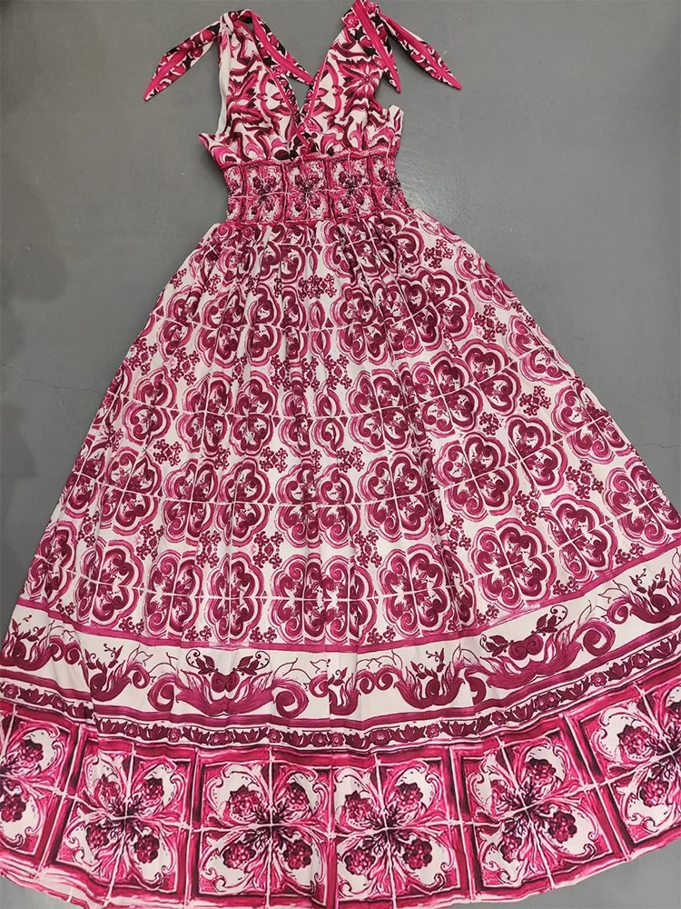 Роскошное ретро-принтное сексуальное модное платье с v-образным вырезом и