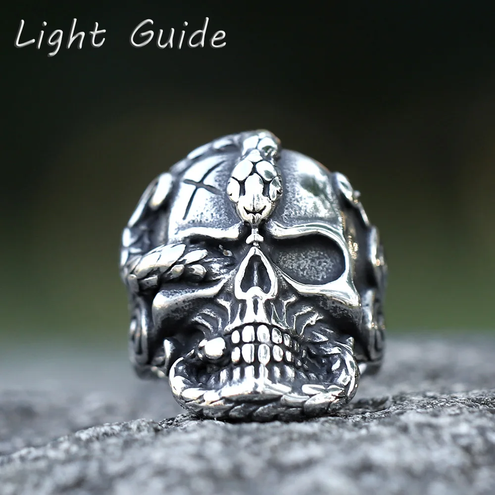 

NEW Men's 316L stainless steel rings Calvarium Skull ring Gothic Biker Motorcycle with snake Jewelry for Gifts free shipping