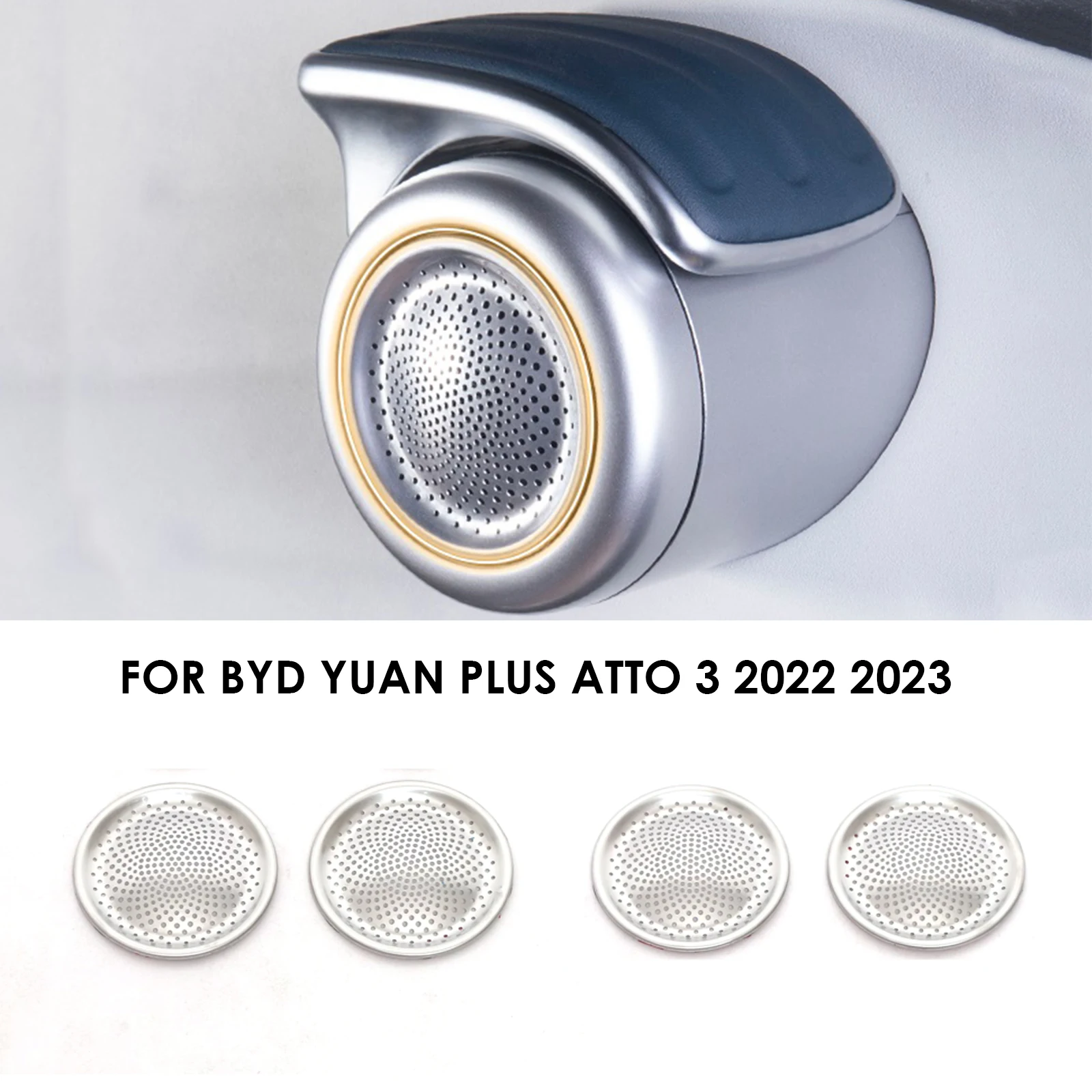 

For BYD YUAN PLUS ATTO 3 2022 2023 Stainless Steel 4Pcs door Speaker Ring Cover Car Door Audio Sound Frame Loudspeaker Covers
