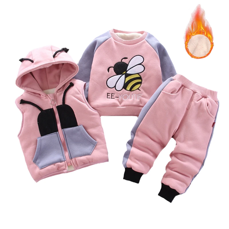 

Комплект зимней одежды для девочек, теплый утепленный жилет с капюшоном, с подкладкой из плюша, блузка и штаны, подарок на день рождения, мил...