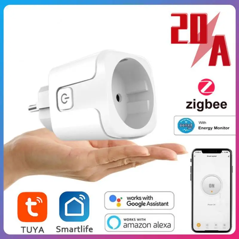 

Tuya ZigBee Smart Plug 20A EU Plug Wireless Remote Socket Smart Timer Plugs Voice Control Electrical Sockets EU Home Accessories