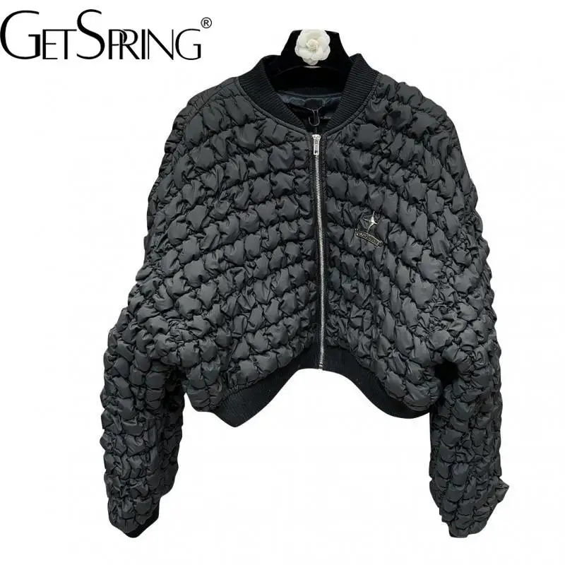 

GETSPRING Women Parka Coat Black Gray Khaki Vintage Short Woman Winter Coats And Jackets 2022 New Winter Parka Coats