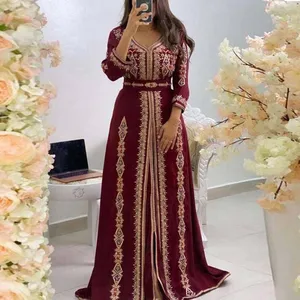Kaftan Dresses Luxurious Beads  Women Dubai Embroidery Elegant Long Sleeve Muslim Abaya Islam Turkey Jellaba Moroccan Long Dress