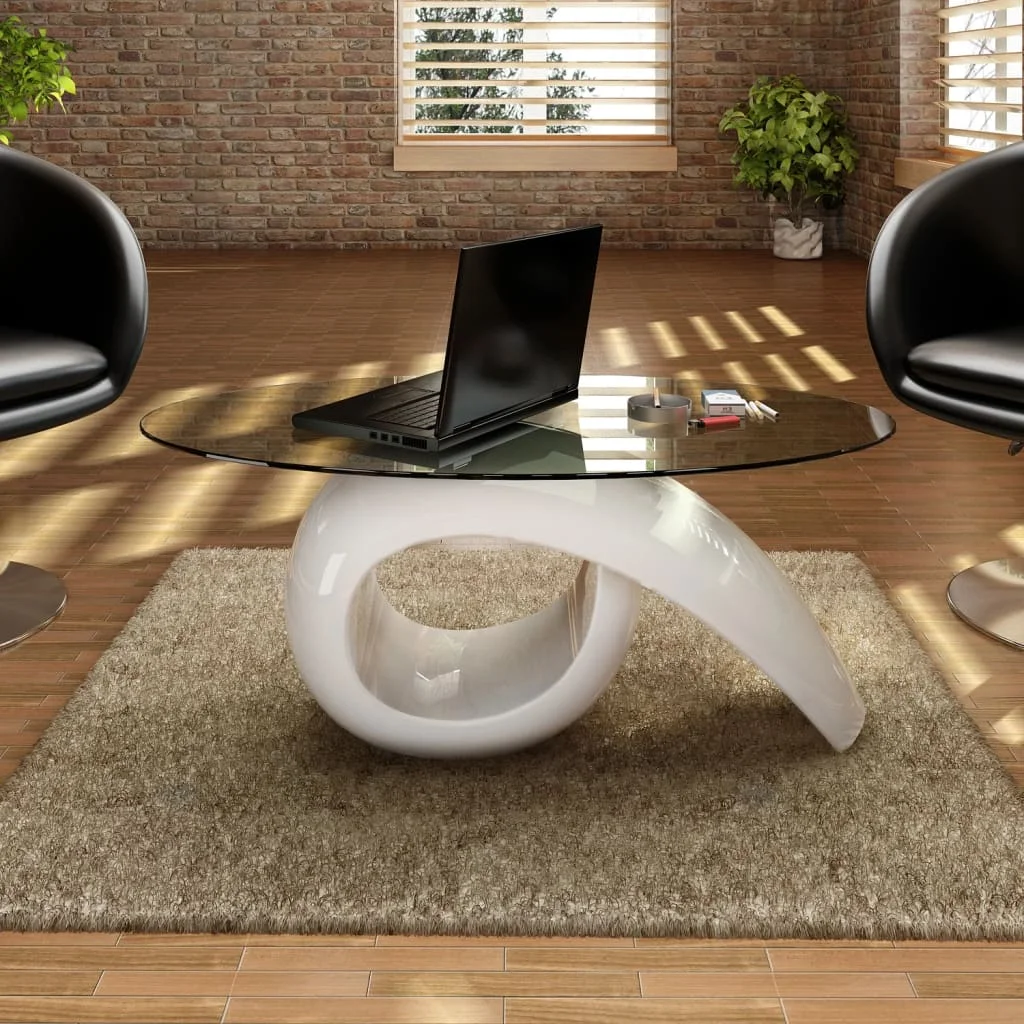 

Glass Coffe Table Coffee Tables for Living Room Tables with Oval Glass Top High Gloss White