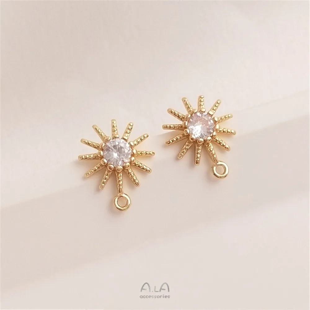 

14K Gold Filled Plated Zircon Sunflower earrings star band hanging S925 silver needle handmade diy earring material