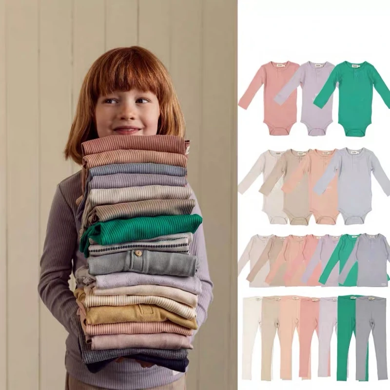 

2022 Autumn New Mar Bottoming Shirt Suit Kid Pajamas Homewear Suit Boys and Girls Baby Modal Long-sleeved T-shirt Top Leggings