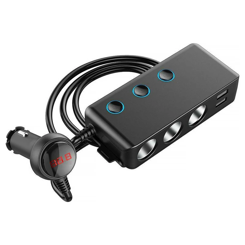 

Car Car Lighter One For Four Fast Charge USB Ports 3 Ports 1QC3.0 Back Clip LED Display