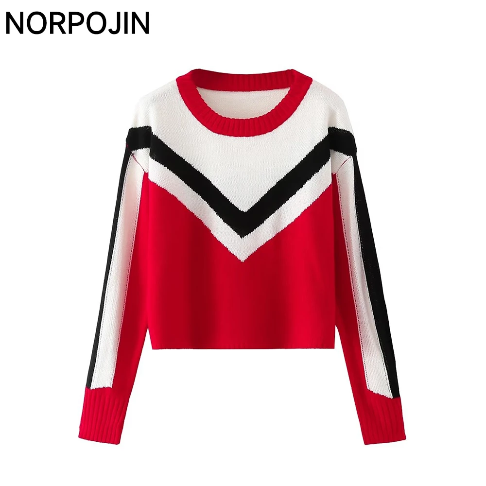 

Women Fashion Preppy Striped Knitted Sweater Round Neck Long Sleeves Chic Lady Woman Casual Thin Pullover Top Fall Winter