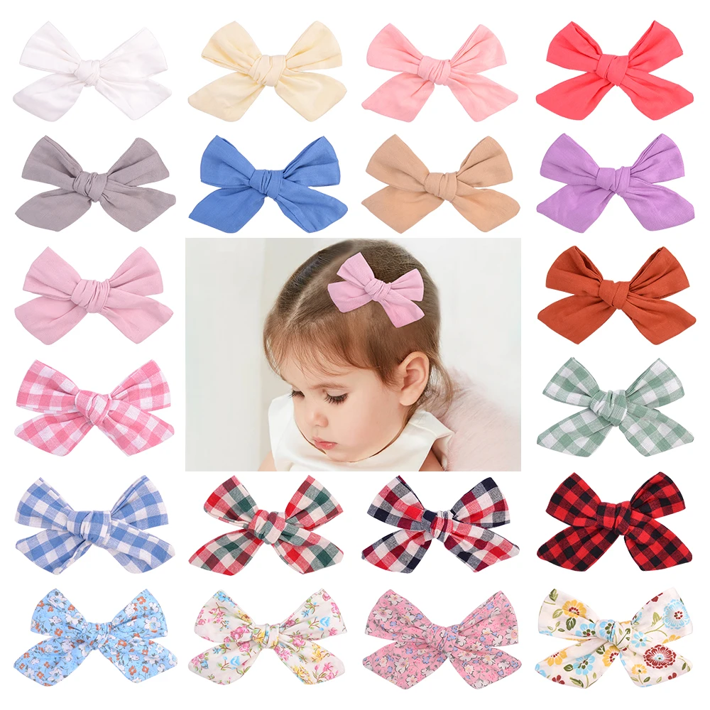 

2pcs/set Flower Cotton Hair Bows With Clip For Baby Girls Plaid Boutique Hair Clips Hairgrip Barrettes Headwear Hair Acesssories