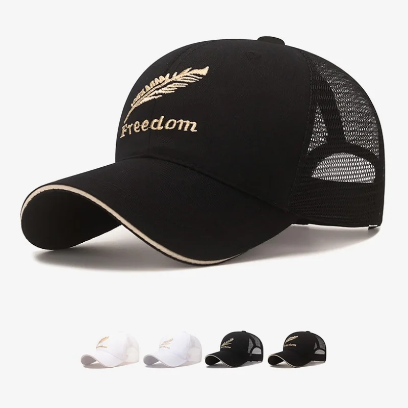 

YQ 2023 New Summer Gauze Sandwich Letter Sun Visor for Men and Women Outdoor Leisure Fashionable Feather Embroidery Baseball Cap