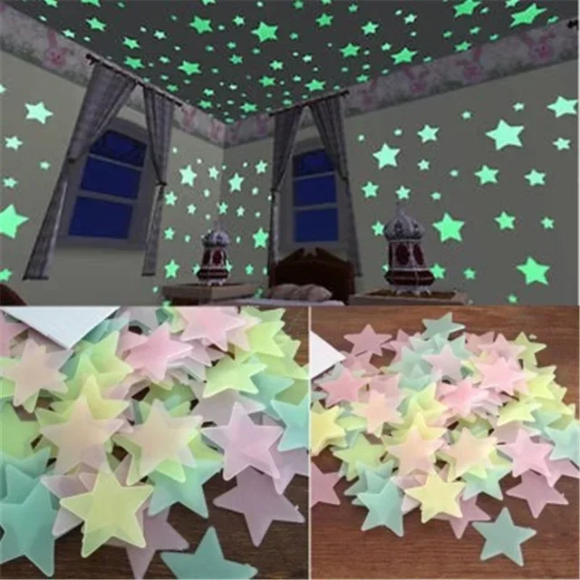 

100PCS 3CM Wall Decorations Luminous Star Light Patch Fluorescent Sticker 3D Three-dimensional Wall Stickers Bedroom Roof Star