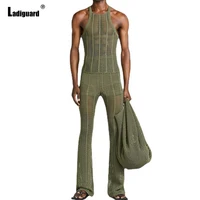 ladiguard plus size mens see through two pieces outfits sexy mesh blouse and pant sets 2022 summer new sexy transparent men set