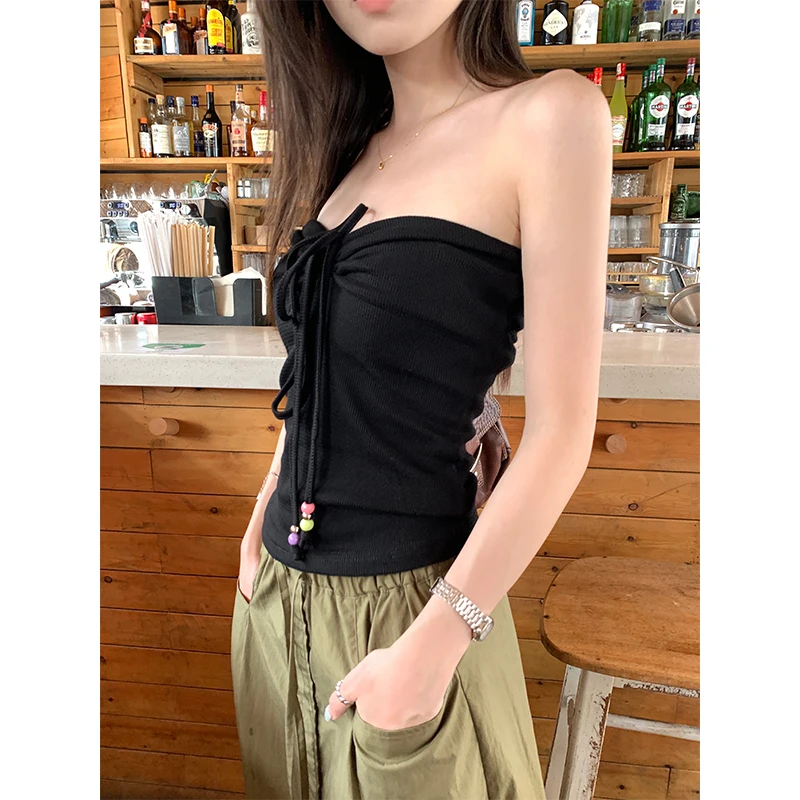 Дизайнерская женская летняя верхняя одежда на шнуровке с подвесным воротником и