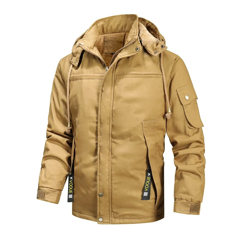 

Fleece Winter Mens Thicken Hooded Parkas Mid-length Cotton Coat Outdoor Windbreaker Padded Warm Jackets Oversized