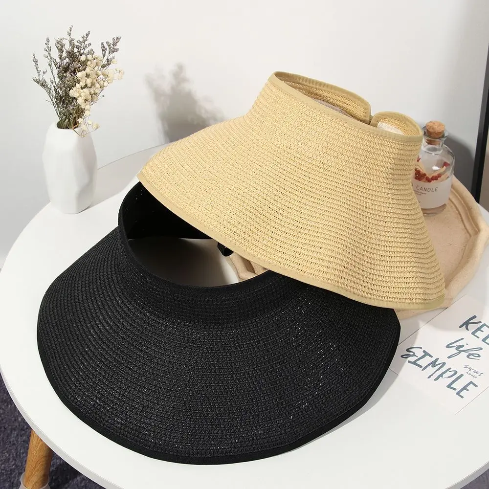 2022 New Women Summer Visors Hat Foldable Sun Hat Wide Large Brim Beach Hat Straw Hats Chapeau Femme Beach UV Protection Caps