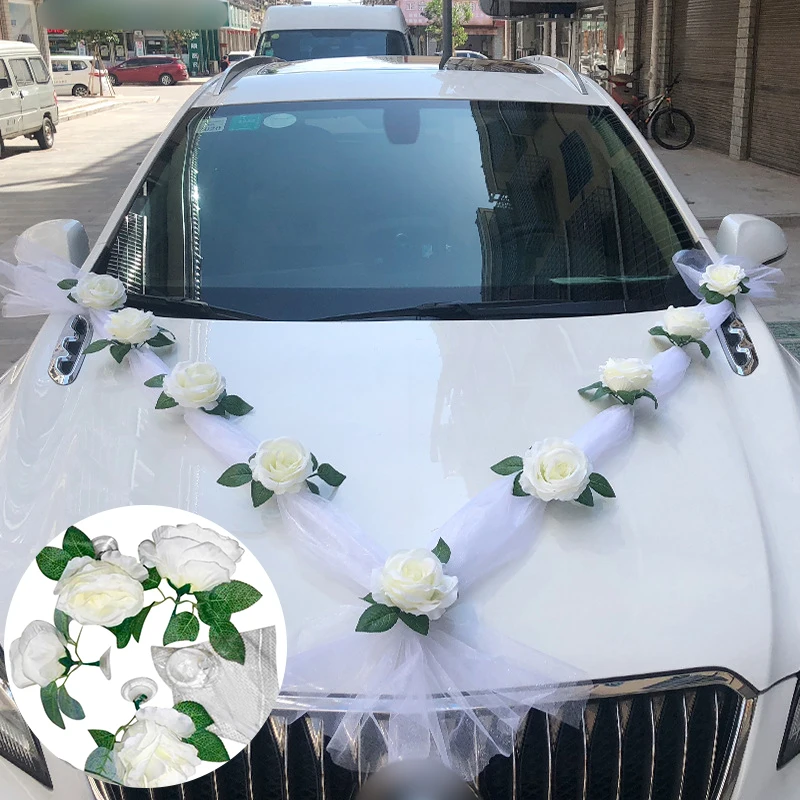 Белая роза Искусственный цветок для свадебного украшения автомобиля Свадебные