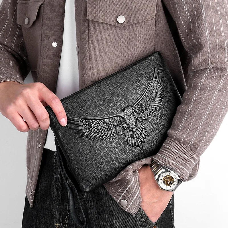 

Leather Envelope Cowhide Briefcase Wallet Clutch Capacity Bag 2022 Waterproof Genuine Business Men Bag Underarm Large