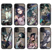 genshin impact xiao phone case for iphone 13 12 11 pro max mini xs xr x 8 7 plus black matte translucent cover