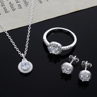 925 stamp silver color jewelry round zircon earrings necklaces rings womens costume wedding jewellery set bridal jewelry gift