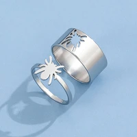 fashion stainless steel spider ring creative hollow personality punk style lovers ring on the ring 2 piece set 2022
