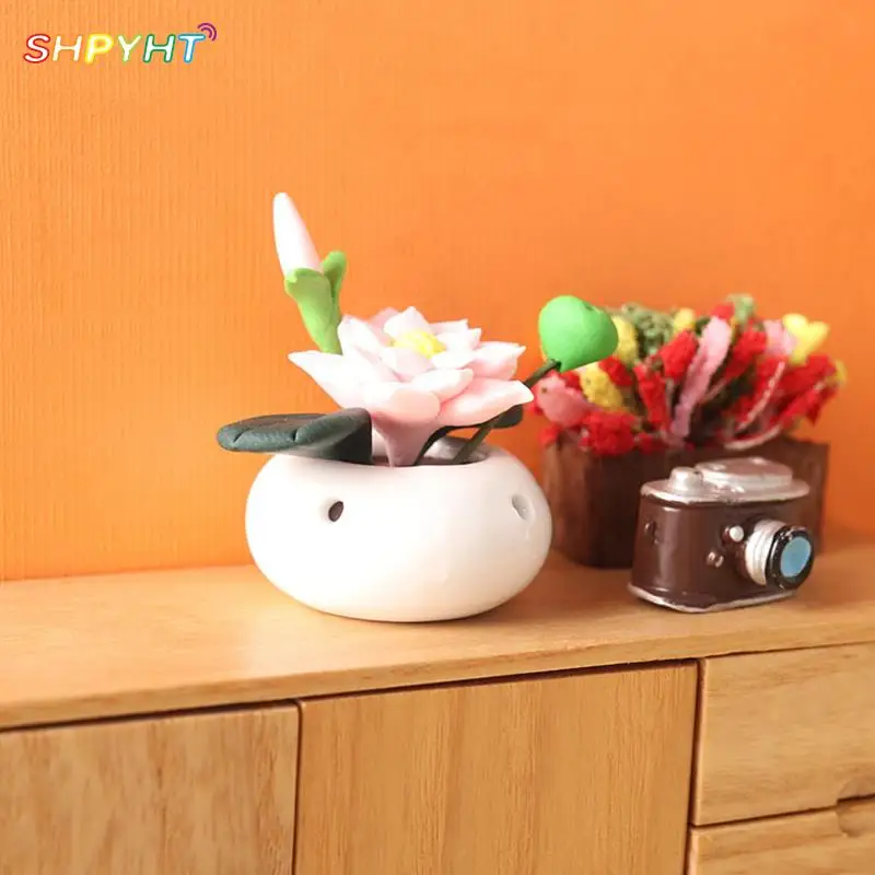 

Миниатюрный горшок для кукольного домика, 1 шт., 1:12, миниатюрный горшок с цветами лотоса, модель бонсая, садовый домашний декор, аксессуары для кукольного домика