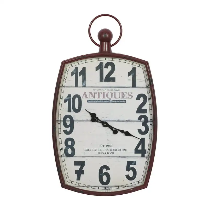 

Elegant Vintage 33" Red Metal Pocket Watch Style Wall Clock - Timelessly Display Timeless Home and Office Decor of Refined Class