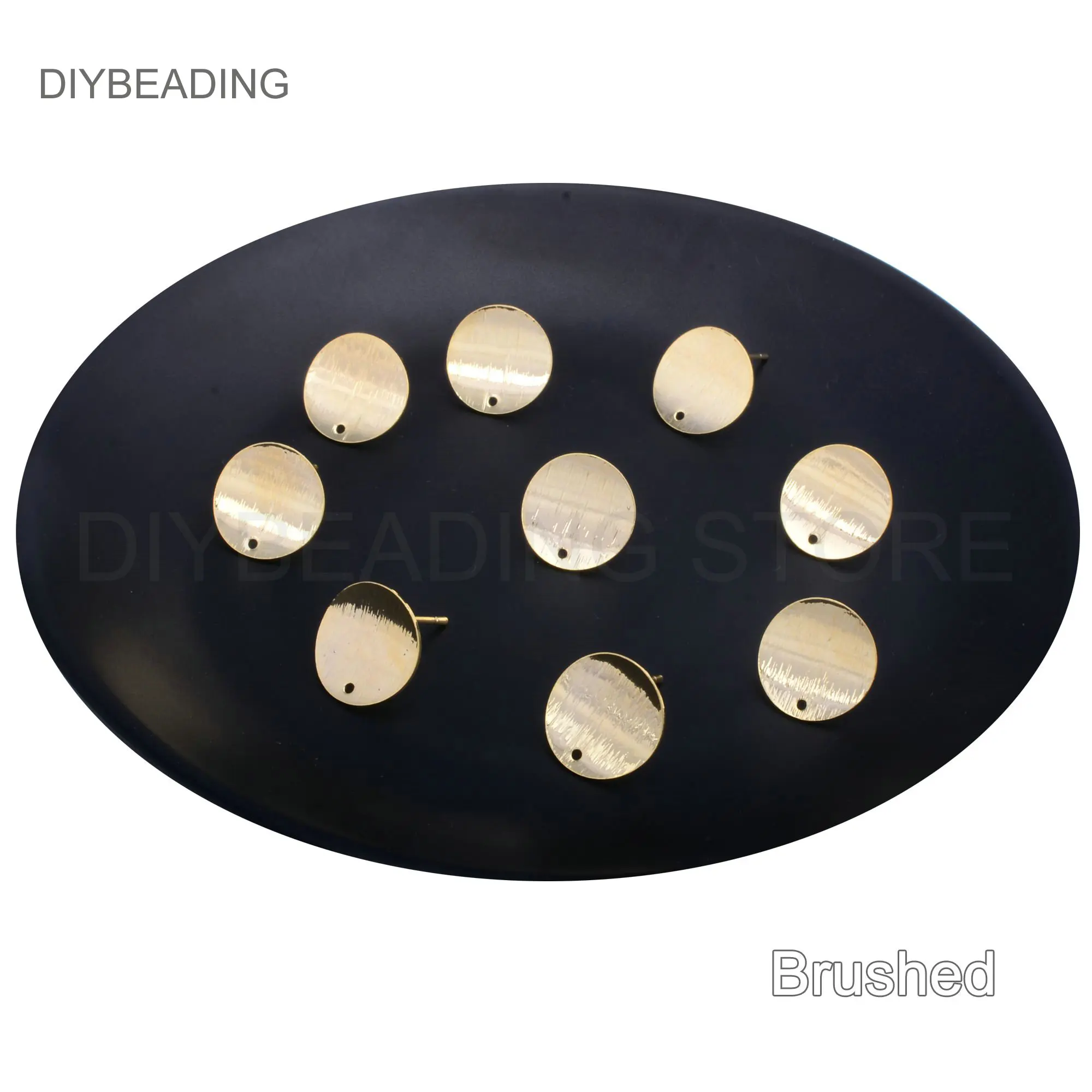 

Blank Earring Setting Lots Supply 14K Gold Plated Stud Post with Hole Matte/ Brushed Metal Component Base Bulk Wholesale
