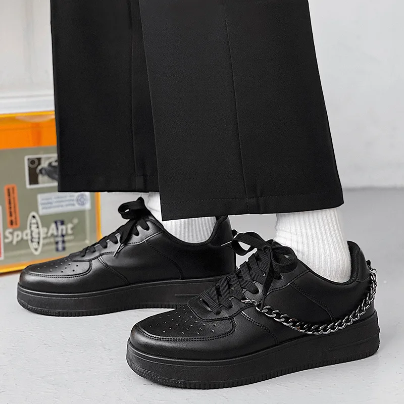 

Summer Sports Shoes Leather Flat White Mens Shoes Breathable Fashion Casual Shoes Large Size Thick Bottom Shoes for Men