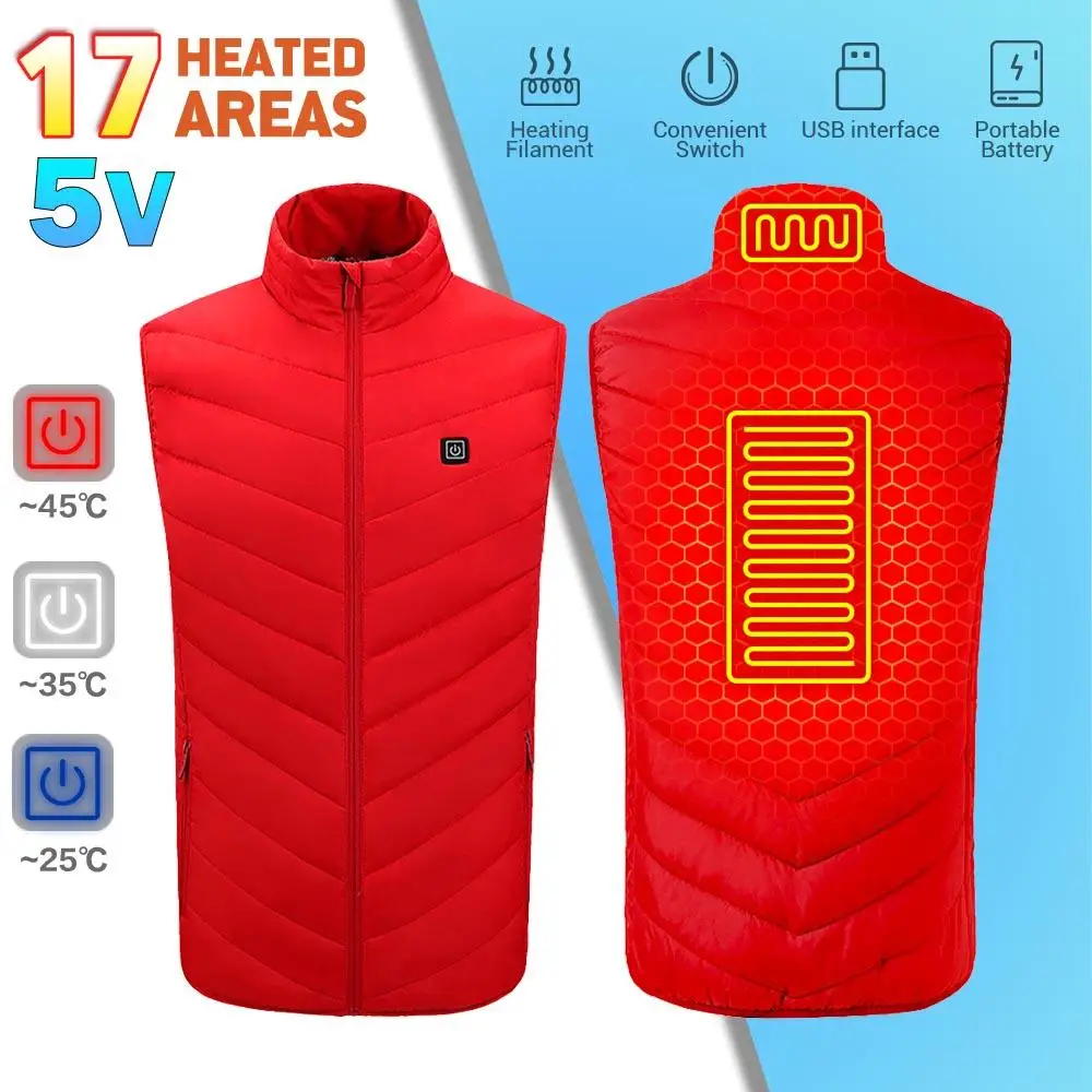 

Winter Heated Vest 17 Areas USB Powered Clothing Anti-freeze Clothing Warm Vest Clothes Hunting Ski Heating Jacket Heating Vest