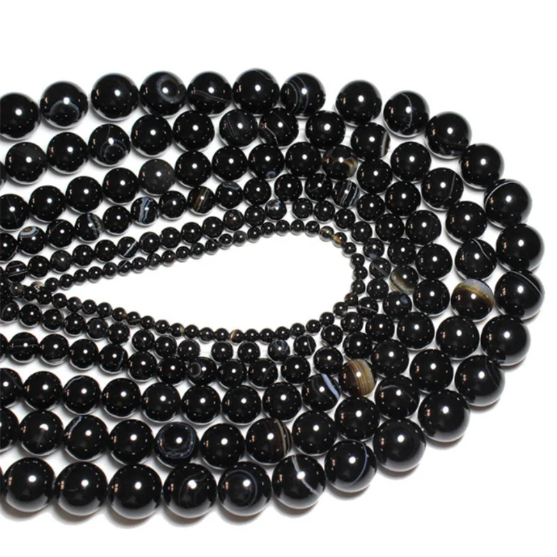 

Natural Stone Beads Round Black Striped Agate Bead for Making Jewelry 4 8 10mm