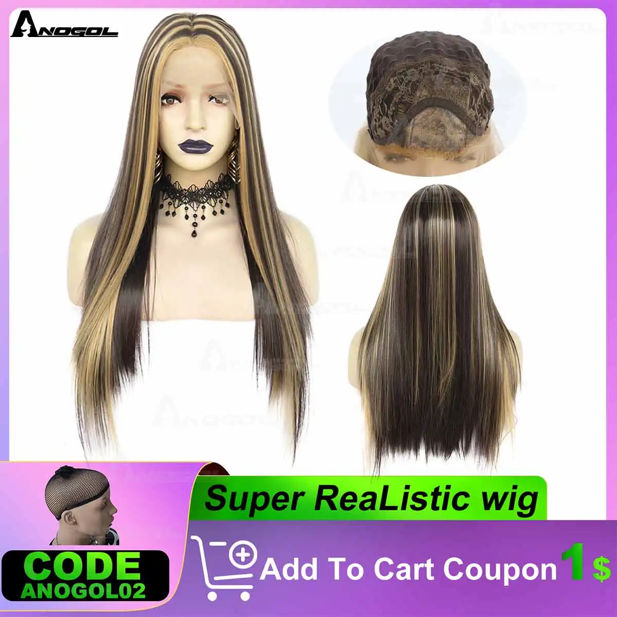 

Highlight Blonde 26inch Lace Front Wigs Ombre Brown Mix Long Straight Hair Middle Part Heat Resistant Synthetic Wig for Women