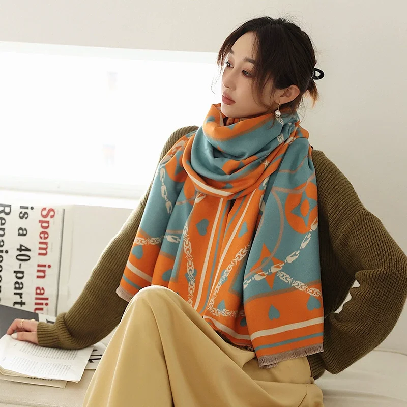 

Толстый кашемировый шарф, хиджаб для женщин, двусторонняя однотонная шаль из пашмины с принтом, роскошные шарфы на голову Bufanda Echarpe 2022