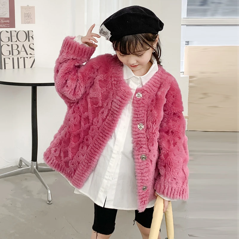 

Lamb Wool Coats Girls Streetwear O-Neck Fur Jackets Kids Autumn Winter Thick Warm Plush Coat For Children Knitting Cardigan